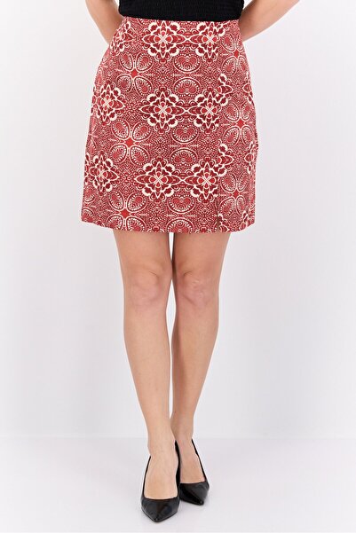 Reserved Women Floral Print Mini Skirt, Dark Brown