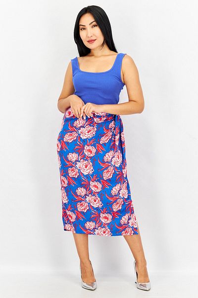 Sinsay Women Floral Print Midi Skirt, Blue Combo