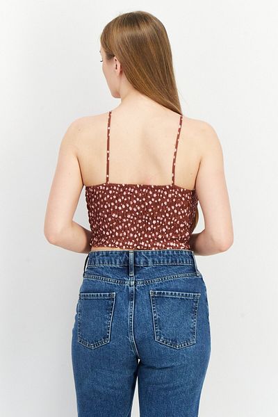 Don't Call Me Jennyfer Women Halter Neck Sleeveless Ruched Crop Top, Brown