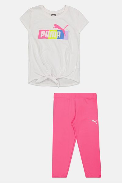 Puma Kids Girl 2 Pieces Sportwear Fit Top And Bottom Set, White/Pink