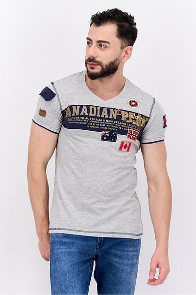 Canadian Peak Men V-Neck Short Sleeve Brand Logo T-Shirt, Grey