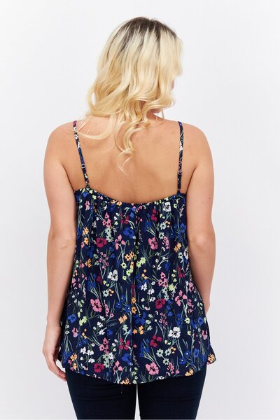 Esprit Women U Neck Sleeveless Floral Print Top, Navy Combo