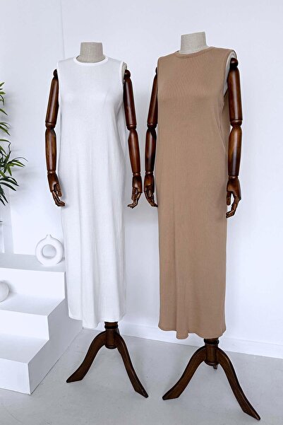 Ka Hijab Mercerized Αμάνικο Μουσουλμανικό Φόρεμα - Λευκό