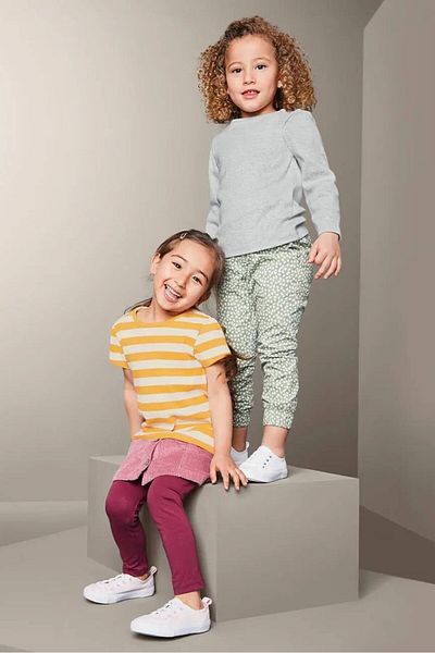 Tchibo Toddlers Girl 2 Pk Ribbed Tops, Grey and Mustard