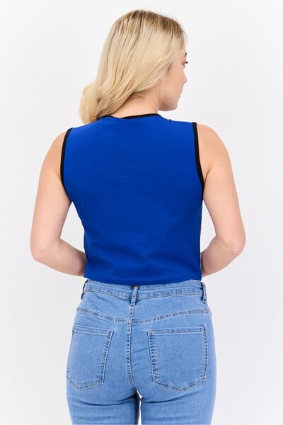 Jaded London Women Crew Neck Sleeveless Graphic Top, Blue