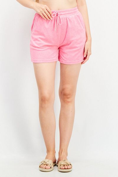Sinsay Women Regular Fit Drawstring Textured Shorts, Pink
