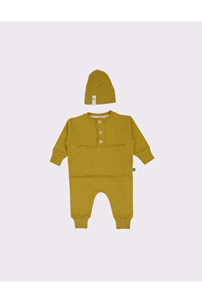 rg kidsstore Baby Jumpsuit with Kangaroo Pocket on the Front and Button - Beanie Set of 2