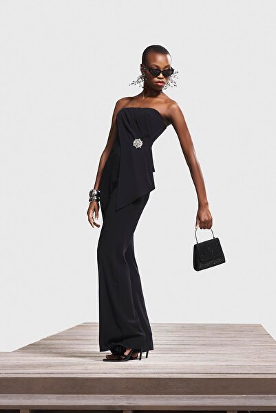 EXPLOSION Taşlı Broşlu Aller Drape Detaylı Bol Paça Şık Tulum