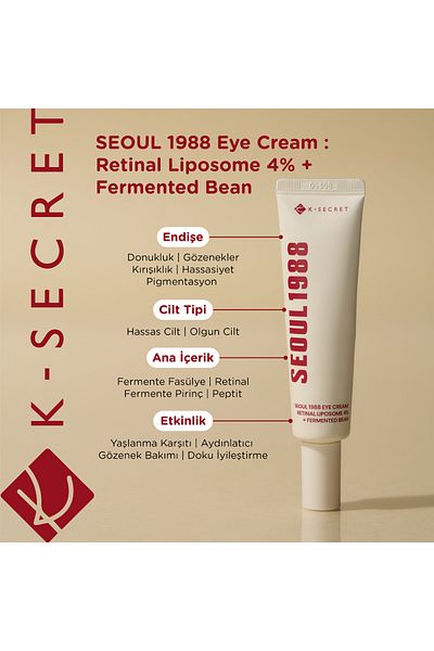 KSECRET كريم العين Seoul 1988 - 4% + كريم الشبكية المخمر، 30 مل كريم مضاد للشيخوخة للعين