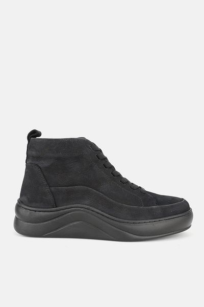 TUNAELLİ Μαύρες γυναικείες μπότες Nubuck - Μέγεθος 36-41, ελαστικά κορδόνια και τακούνι με σφήνα