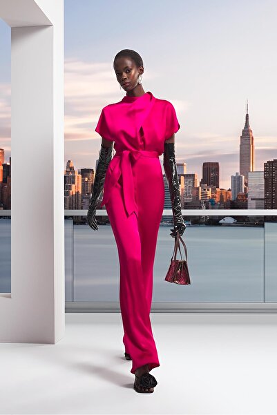 EXPLOSION Saten Yakası Pilili Şık Uzun Tulum