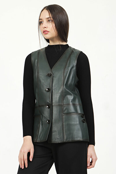 Dericlub Yb2017 Real Leather Women's Vest Green