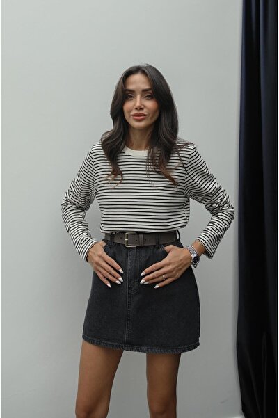 Havoş بلوزة سوداء مخططة بأكمام طويلة