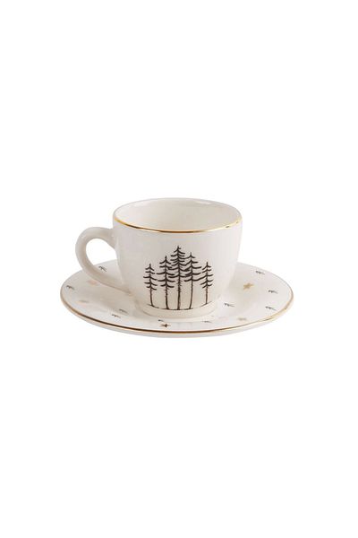 Porland Coffee Colored Forest 85cc Cup - With Plate