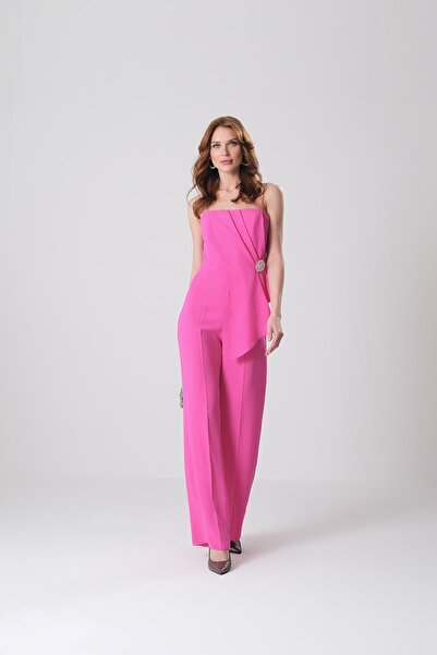 EXPLOSION Taşlı Broşlu Aller Drape Detaylı Bol Paça Şık Tulum