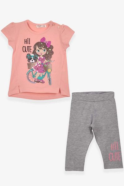 Breeze Girl's Capri Tights Suit Bicycle Girl Printed 1.5-5 Years, Salmon