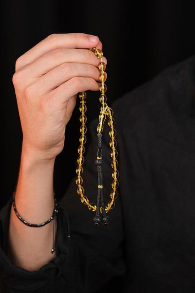 dergah tesbih Special Silver Kazaz Design Drop Amber Prayer Beads (Amber)