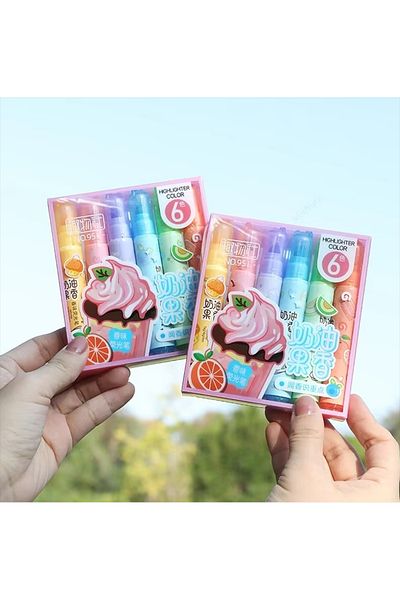 Adil Baba 6Pcs Pastel Highlighters for School and Office with Cute Fruit Scent