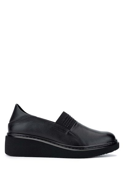 Tamer Tanca Woman's Genuine Leather Black Leather Casual Shoes