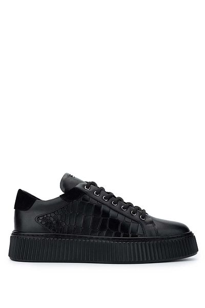 Tamer Tanca Men's Genuine Leather Black Sneakers & Sports Shoes