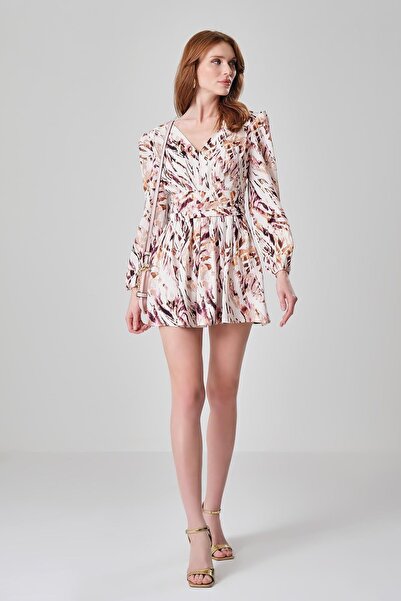 EXPLOSION Desenli Elbise Görünümlü V Yakalı Tulum