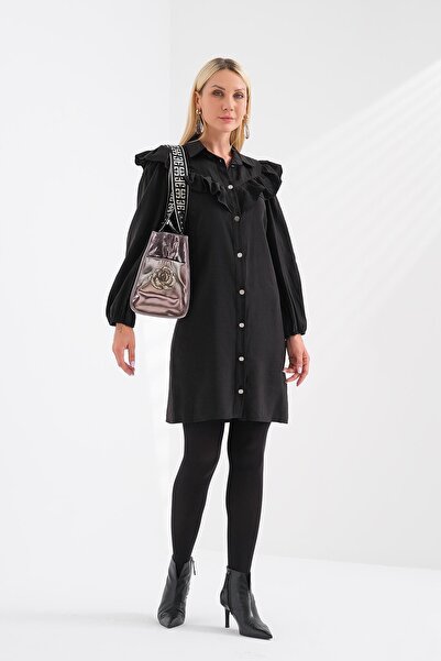 EXPLOSION Volan Detaylı Kolu Lastikli Elbise