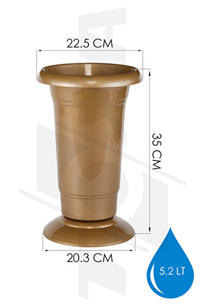 ToXA 5.2 Litre Altın Kesme Çiçek Vazosu Dekoratif Süs Uzun Tabaklı Plastik Saksı