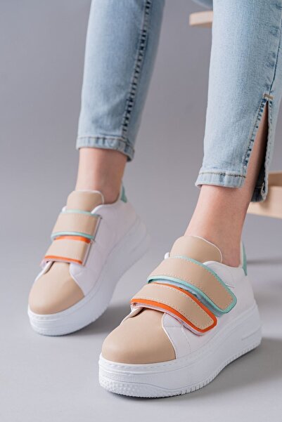 Zerenyus Nerolia Beige Green Velcro Women's Casual Sneakers