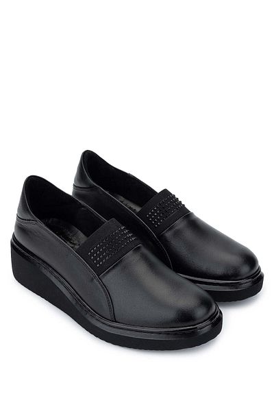 Tamer Tanca Woman's Genuine Leather Black Leather Casual Shoes