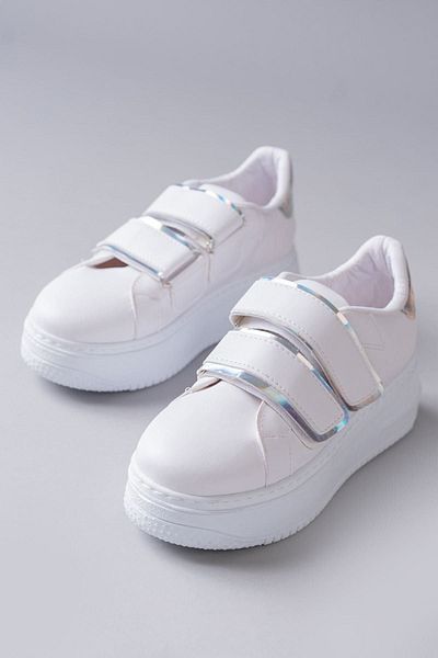 Zerenyus Nerolia, alb, argintiu, velcro, pantofi sport casual pentru femei