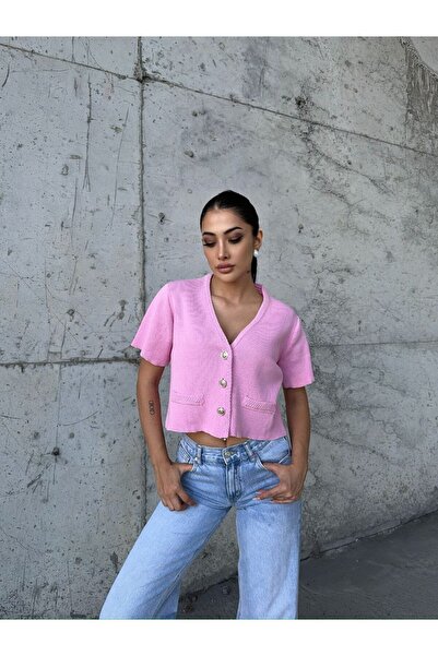 kenza'a Γυναικείο κοντομάνικο γιλέκο με κουμπί μπροστά