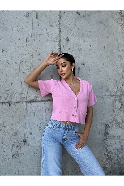 kenza'a Γυναικείο κοντομάνικο γιλέκο με κουμπί μπροστά