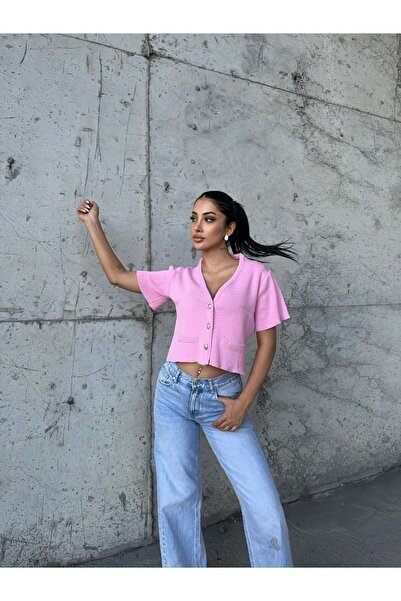 kenza'a Γυναικείο κοντομάνικο γιλέκο με κουμπί μπροστά