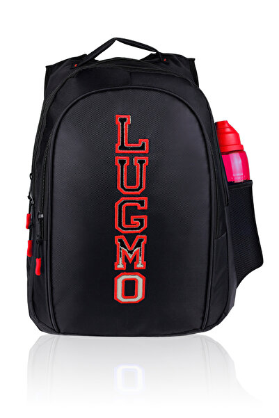 LUGMO Red Three-Compartment School and High School Bag - With Back Support and Emblem