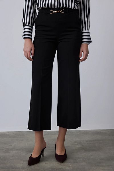 Gusto Belt Buckle Wide Leg Trousers - Black