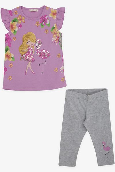 Breeze Girl's Tights Set Printed 2-6 Years, Purple