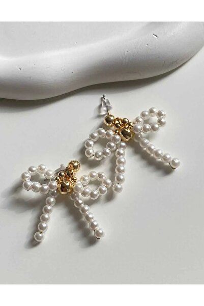 MELENY Pearls Bowknot Design Brass Plated Earrings