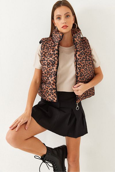 Bianco Lucci Women's Leopard Pattern Puffer Vest 60251902