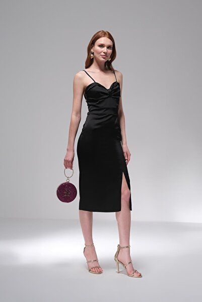 EXPLOSION Askılı Saten Midi Boy Elbise