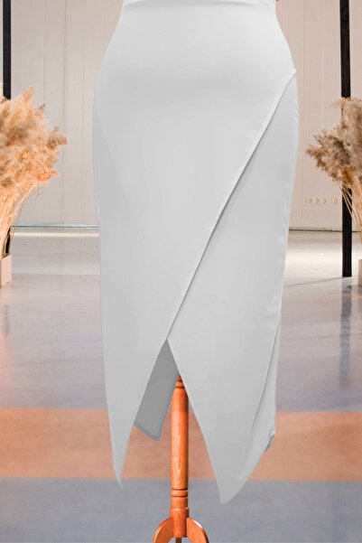 Due Stelle White Cross Cut Asymmetrical Pencil Skirt