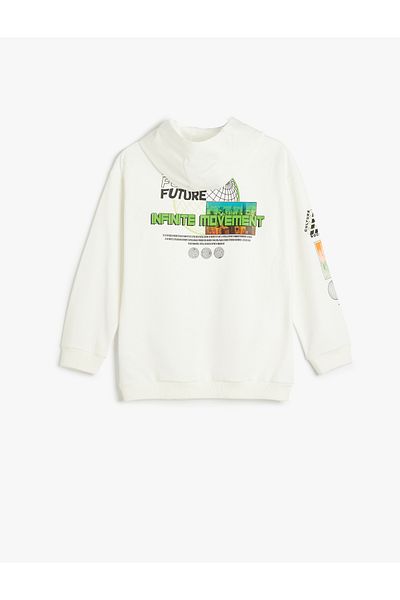 Koton Long Sleeve Hooded Sweatshirt - Print Detailed Hoodie