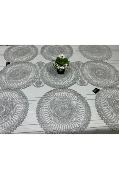 NİVEMESHOME SET PREZENTATOR 7 BUCĂȚI TRICOTAT GRI (RUNNER + SUPLA 6 BUC.)