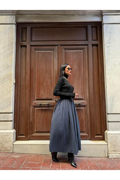 minaaise Жіноча темно-синя спідниця з парашутного полотна з плісированою таласією та еластичним поясом 28071