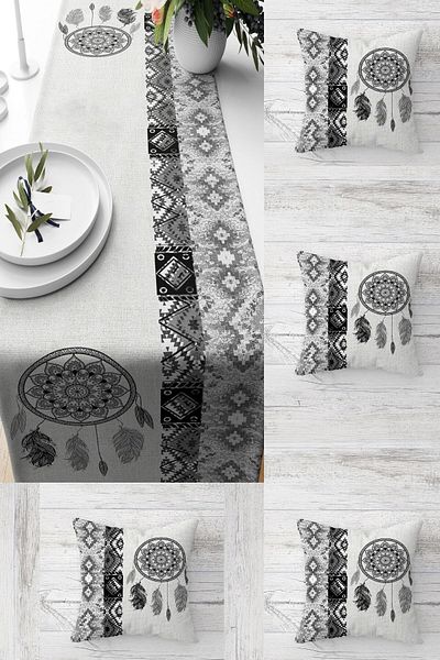 uygun dekor Dream Catcher - 4-Piece Ethnic Embroidered Table Change Ranir Set