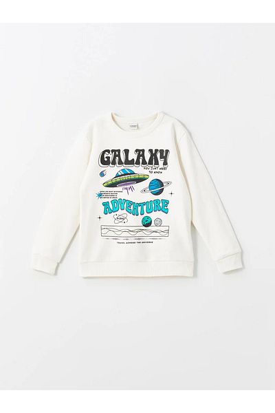 LC Waikiki Lcw Kids Cream Colored Crew Neck Boy's Sweatshirt and Sweatpants