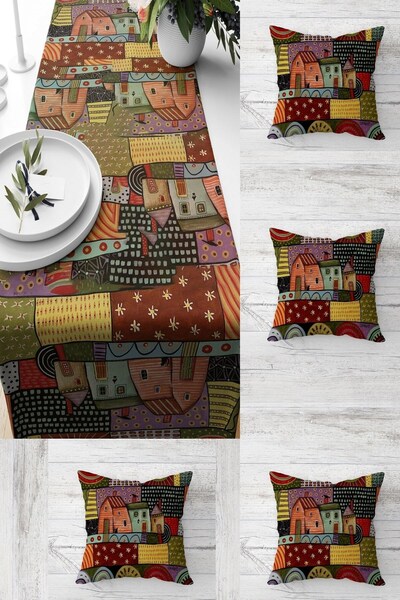 farbala Yaz Evi Desenli Patchwork Masa Değişik Ranır Modelleri Dekoratif 4'lü...