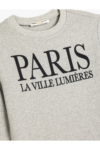 Koton Sweatshirt Paris Baskılı Bisiklet Yaka Uzun Kollu Şardonlu