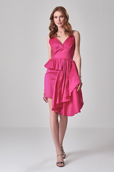 EXPLOSION Eteği Asimetrik Volanlı Peplum Askılı Mini Şık Abiye Elbise