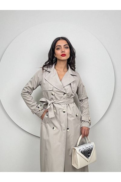GİZONLY Double Breasted Collar Trench Coat