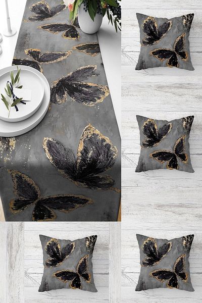 uygun dekor Γκρι χρυσό Flying Butterfly Table Different Models Διακοσμητικό σετ με 4 μαξιλαροθήκες για μαξιλάρια